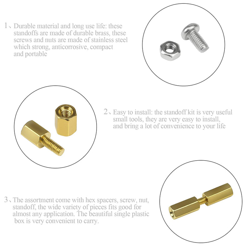 [Australia - AusPower] - DYWISHKEY 320 Pieces Male Female Hex Brass Spacer Standoff Screw Nut Assortment Kit (M2.5) M2.5 