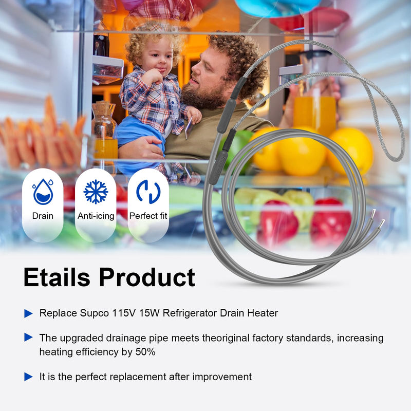 [Australia - AusPower] - SH201 Drain and Door Braided Aluminum Heater for Samsung and most supco refrigerators Automatic Defrost, Secondary Heating Coil Tip Diameter 7/16 115V 15W 25" Long 