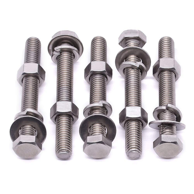 [Australia - AusPower] - 1/2-13 x 1-1/2" (5sets) Stainless Steel Hex Bolts Screws with Nuts Flat Washers Lock Washers, 304 SS 18-8, Hexagon Head, Fully Machine Threaded, Bright Finish 1/2-13 x 1-1/2" (5 sets) 
