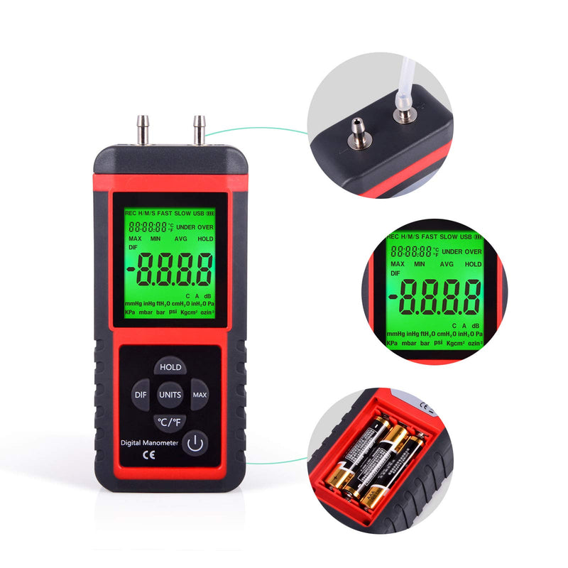 [Australia - AusPower] - EHDIS Manometer Gas Pressure Tester Digital Air Pressure Meter Differential Pressure Gauge HVAC Gas Pressure Tester 