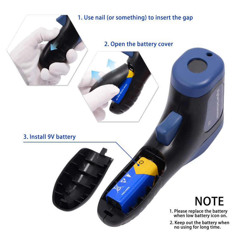 [Australia - AusPower] - EHDIS Digital LCD Photo Tachometer Non-Contact RPM Meter Motor Speed Gauge Gun Style Includes 10 Reflective Tapes 