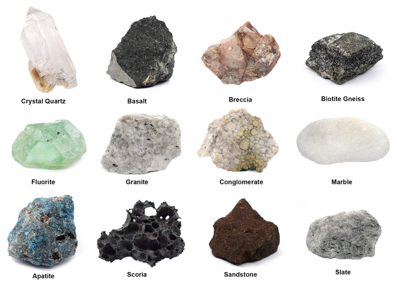 [Australia - AusPower] - Rock & Mineral Kit, 12 Pieces - Includes Metamorphic, Igneous, Sedimentary Rocks & Minerals - 1" Specimens - Great for Geology Classrooms & Basic Field Testing Labs - Tech Cut Rocks by Eisco Labs 