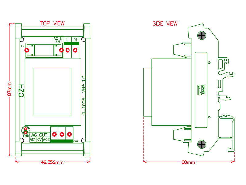[Australia - AusPower] - Electronics-Salon 5 Watt(VA) DIN Rail Mount Power Transformer Module (in: 115VAC, Out: 15VAC) IN: 115VAC 
