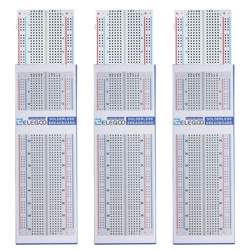 [Australia - AusPower] - ELEGOO 3pcs Breadboard 830 Point Solderless Prototype PCB Board Kit for Arduino Proto Shield Distribution Connecting Blocks 