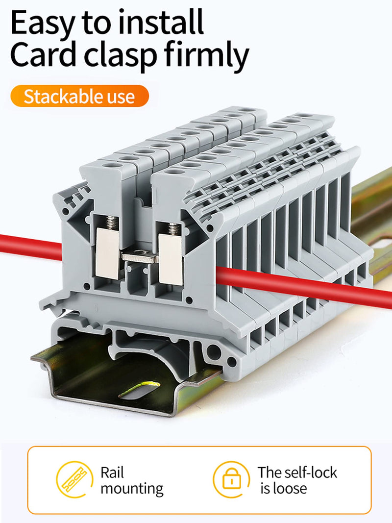 [Australia - AusPower] - Erayco UK2.5N-B DIN Rail Terminal Block, Screw Clamp, 600V 20A 24-12AWG, Pack of 100 (Black) Black 