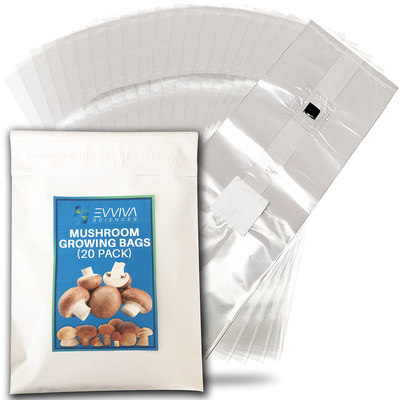 [Australia - AusPower] - Mushroom Grow Bags with Self Healing Injection Port - 20 Bags - Evviva Sciences - 0.2 Micron Patch - Thick 3mm Polypropylene - Autoclavable, Durable, & Tear Resistant 