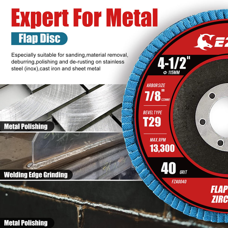 [Australia - AusPower] - EZARC Flap Discs 40 Grit, 4 1/2 x 7/8-Inch Flap Sanding Disc, Type 29 Zirconia Grinding Wheel for Stainless Steel, Sheet Metal (10 Pack) 