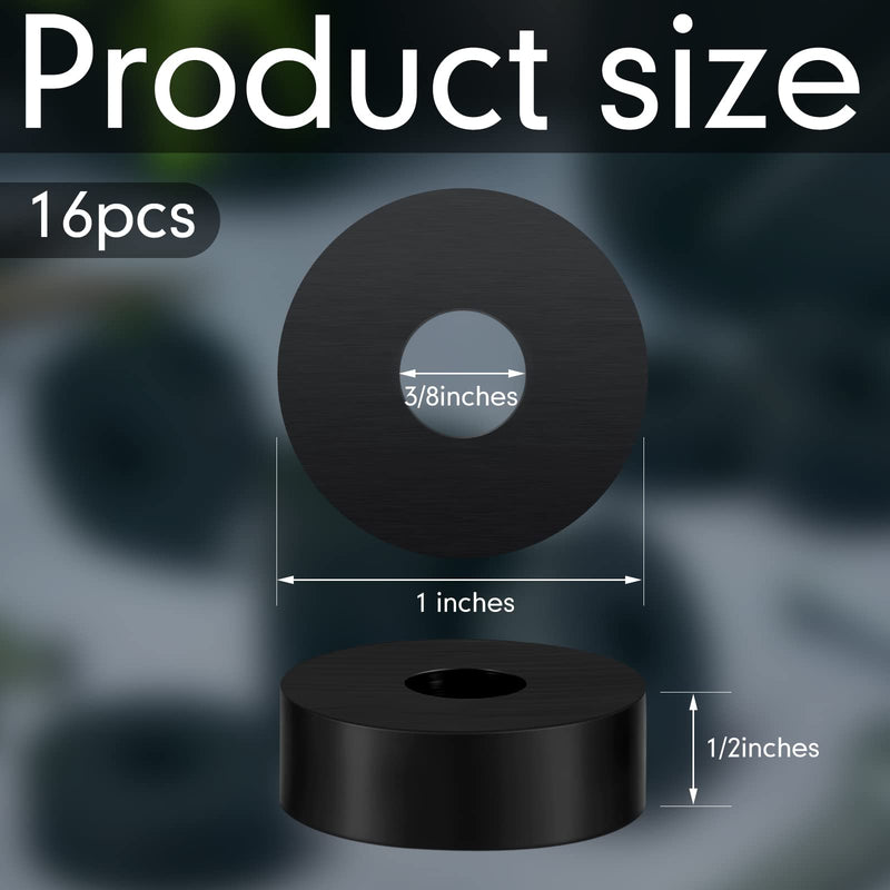 [Australia - AusPower] - Multi Purpose Rubber Spacer 1 Inch OD x 3/8 Inch ID x 1/2 Inch Thickness Black Round Rubber Washers Anti Vibration Neoprene Rubber Bushings Spacers Washers for Home and Car Accessories (16 Pcs) 16 