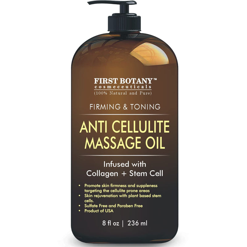 [Australia - AusPower] - Anti Cellulite Massage Oil - Infused w/ Collagen & Stem Cell - 100% Natural Massage Lotion & Cellulite cream, Remover & Massager - Helps Skin Tightening & Stretch Mark treatment for Women & Men - 8 oz 