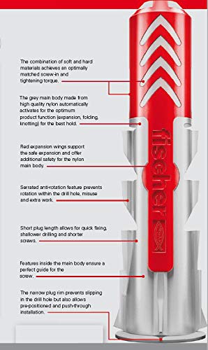 [Australia - AusPower] - fischer DuoPower 3/16" x 1" S PH, Powerful Universal Plug with Panhead Screw, Intelligent 2-Component Technology for fastenings in Concrete, Bricks, Gypsum plasterboard, etc, 50 Plugs & 50 Screws 