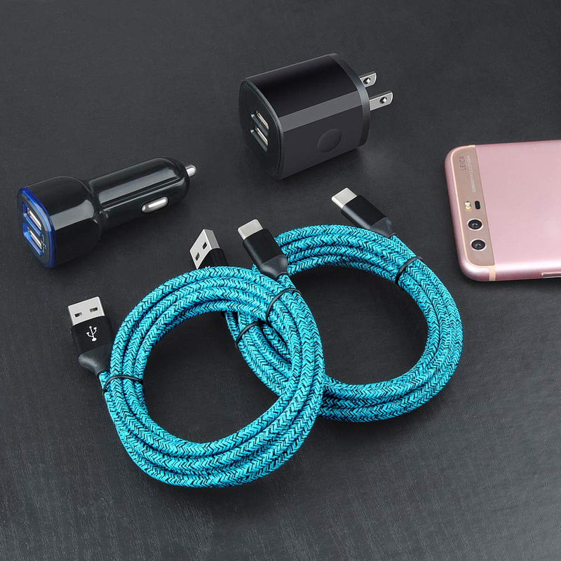 [Australia - AusPower] - Dual USB Car Charger, Wall Plug with 2 Pack Type C Cable for Samsung Galaxy A50 A20 S21 S21+ S20+ Ultra S10 Note 20 Ultra 10 A51 A71 A10E S10E black blue 