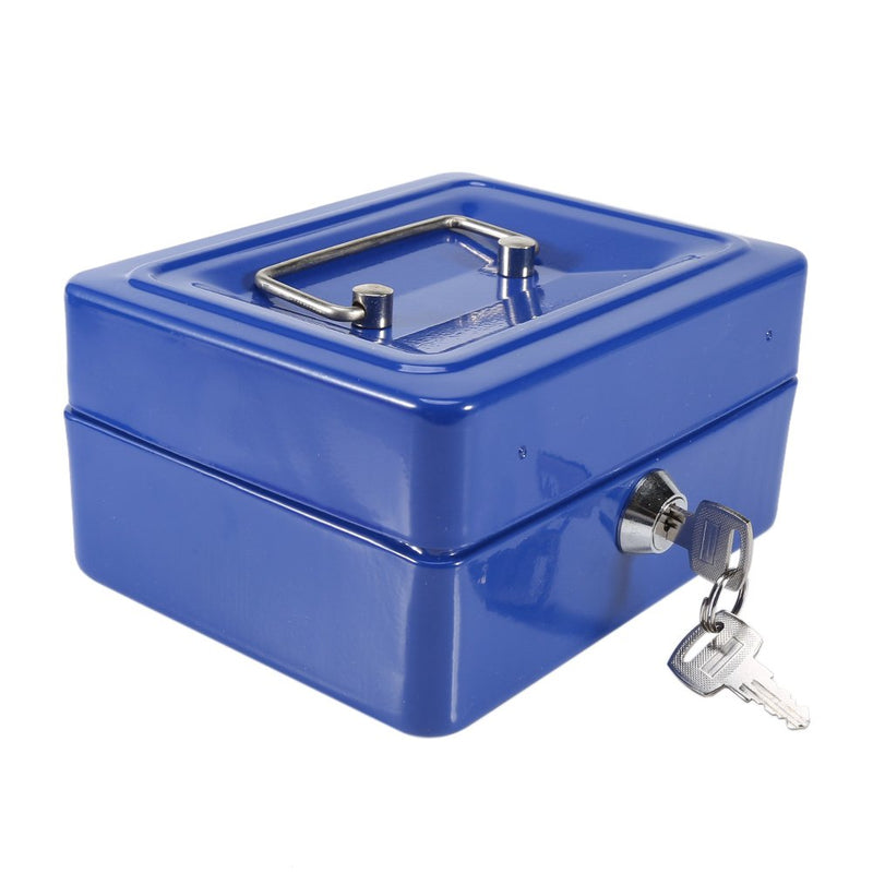 [Australia - AusPower] - 1Pc Metal Cash Box,Small Portable Steel Lockable Cash  Security Box,Resistant Safe Lock Box with Key (Blue) Blue 