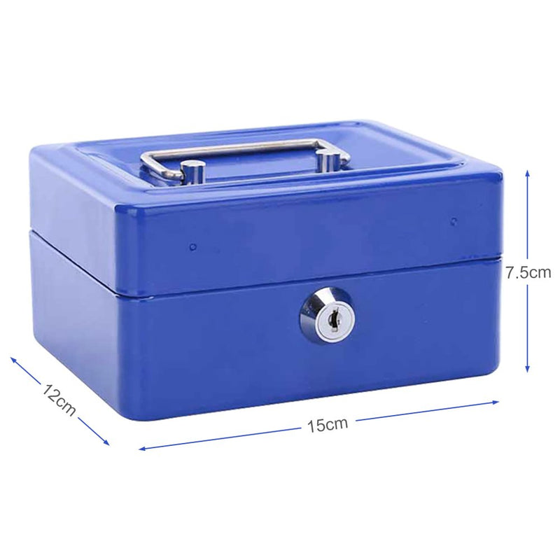 [Australia - AusPower] - 1Pc Metal Cash Box,Small Portable Steel Lockable Cash  Security Box,Resistant Safe Lock Box with Key (Blue) Blue 