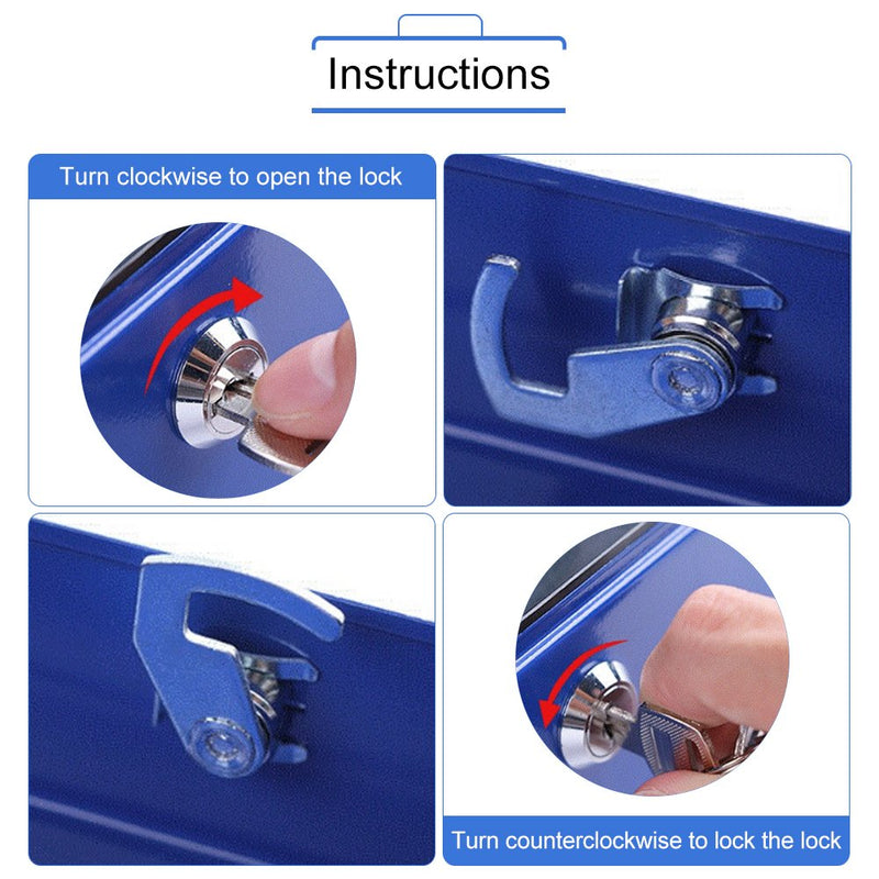 [Australia - AusPower] - 1Pc Metal Cash Box,Small Portable Steel Lockable Cash  Security Box,Resistant Safe Lock Box with Key (Blue) Blue 