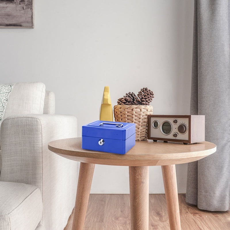 [Australia - AusPower] - 1Pc Metal Cash Box,Small Portable Steel Lockable Cash  Security Box,Resistant Safe Lock Box with Key (Blue) Blue 