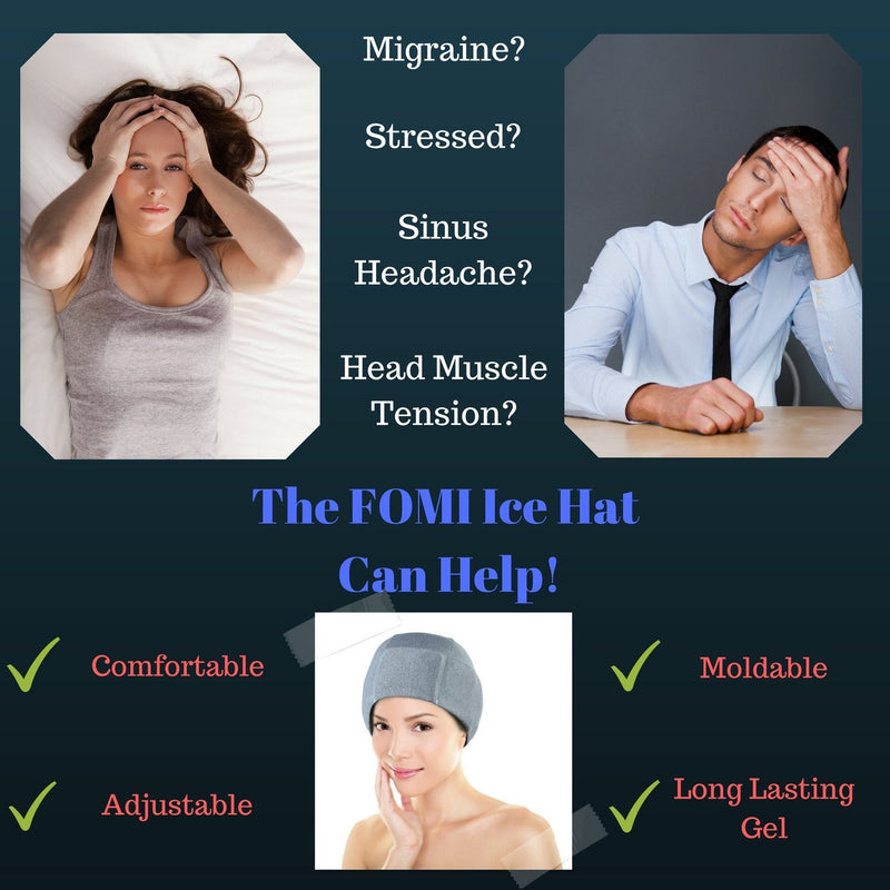 [Australia - AusPower] - Migraine Gel Ice Hat by FOMI Care | Cooling Headache Pack | Wearable Cold Therapy Wrap for Tension, Sinus, Pressure Pain Relief | Stress Reliever | Freezable 