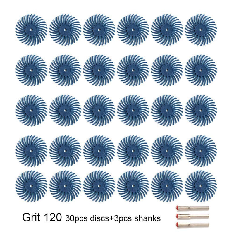 [Australia - AusPower] - FPPO 30pcs 1 Inch Radial Bristle Disc Kit with 1/8" 3mm Shank for Rotary Tools,Detail Abrasive Wheel for Jewelry wood metal Polishing, Bristle Buffing Wheel (Grit 120) Grit 120 