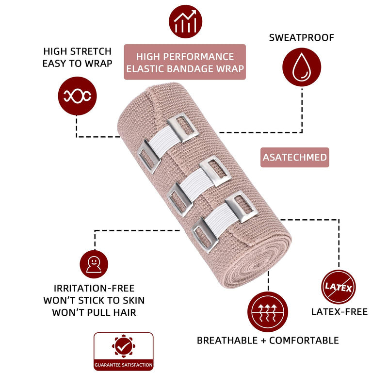 [Australia - AusPower] - FRESINIDER Elastic Bandage Wrap 8 Pack(4 X 3" + 4 X 4" Wide Rolls) + 48 Clips | Stretch Compression Bandage Stretches up to 15ft | Ideal for Medical, Sports, Sprains, Calf, Ankle & Foot 8Pack 