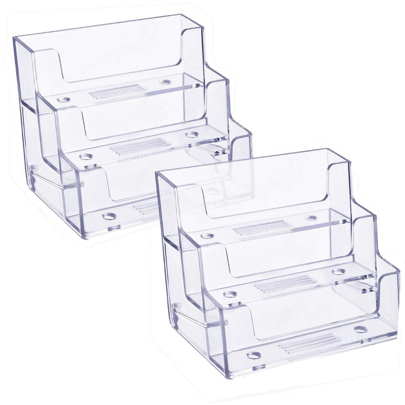 [Australia - AusPower] - 3 Pockets Acrylic Business Card Holder Stand Clear Desktop Countertop Office Business Organizer Acrylic Index Card Filling Display for Desk 2 pcs (3 Pocket) 3 Pocket 