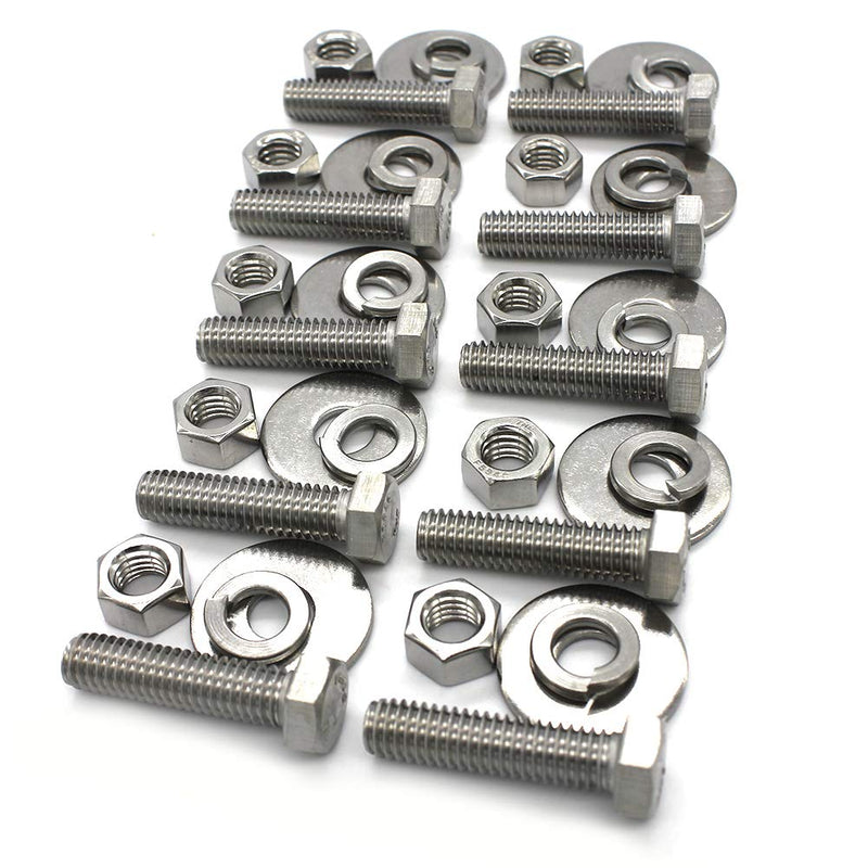 [Australia - AusPower] - (10 Sets) 1/4-20x1" Stainless Steel Hex Head Screws Bolts, Nuts, Flat & Lock Washers, 18-8 (304) S/S, Fully Threaded by Bolt Fullerkreg (10 Sets) 1/4x1" 