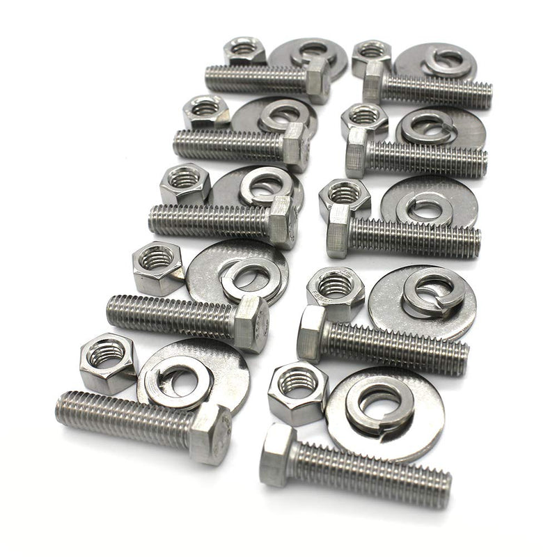 [Australia - AusPower] - (10 Sets) 1/4-20x1" Stainless Steel Hex Head Screws Bolts, Nuts, Flat & Lock Washers, 18-8 (304) S/S, Fully Threaded by Bolt Fullerkreg (10 Sets) 1/4x1" 