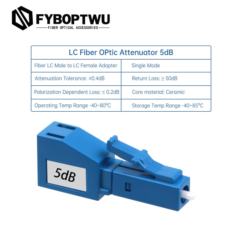 [Australia - AusPower] - FYBOPTWU - 2 Packs 5dB LC Singlemode Fiber Attenuator 5dB LC/UPC SM Single Mode Fixed Fiber Optic Attenuator LC Male to LC Female Adapter 