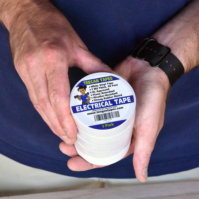 [Australia - AusPower] - White Electrical Tape - Vinyl Electric Tape (5 Pack) | 7 mil Thick Vinyl Tape 3/4 Inch Wide 66 Foot Long Roll | Strong Rubber Base | Flame Retardant, Temperature & Weather Resistant (White) White 