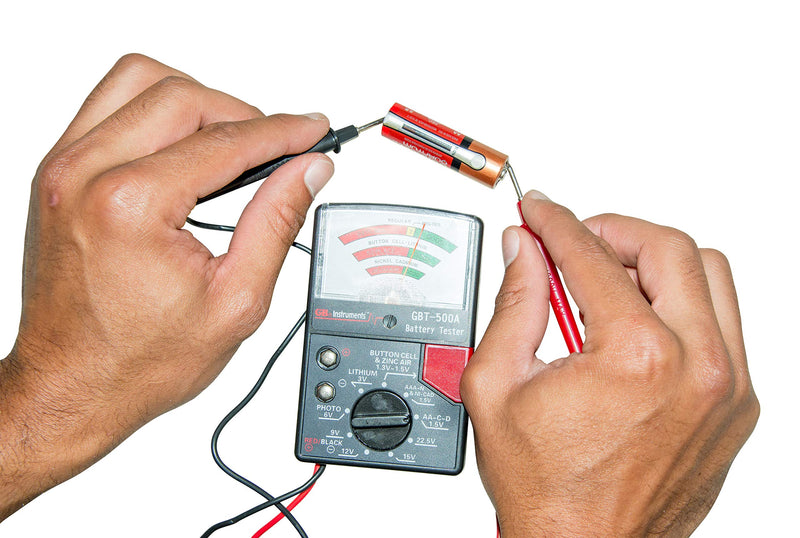 [Australia - AusPower] - Gardner Bender GBT-500A Analog 1.5 V Button Cell/22.5 Photo/AA/AAA/12 V/9 V/Lantern Cells & More, Leads Battery Tester,14 Battery Range, Black 14 Battery Range 