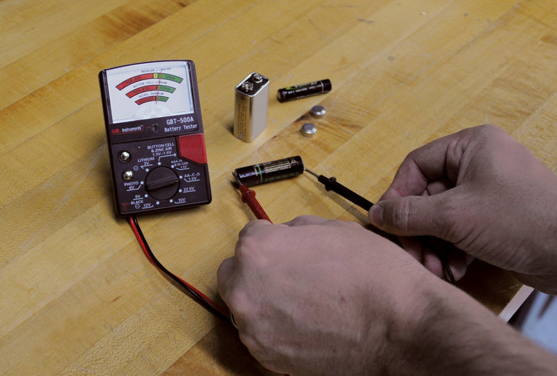 [Australia - AusPower] - Gardner Bender GBT-500A Analog 1.5 V Button Cell/22.5 Photo/AA/AAA/12 V/9 V/Lantern Cells & More, Leads Battery Tester,14 Battery Range, Black 14 Battery Range 