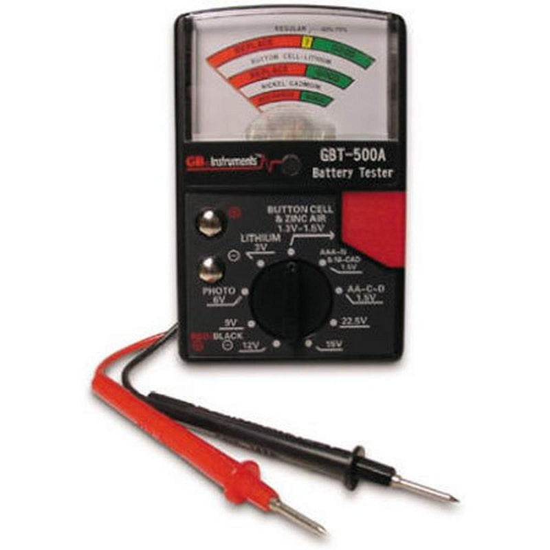 [Australia - AusPower] - Gardner Bender GBT-500A Analog 1.5 V Button Cell/22.5 Photo/AA/AAA/12 V/9 V/Lantern Cells & More, Leads Battery Tester,14 Battery Range, Black 14 Battery Range 