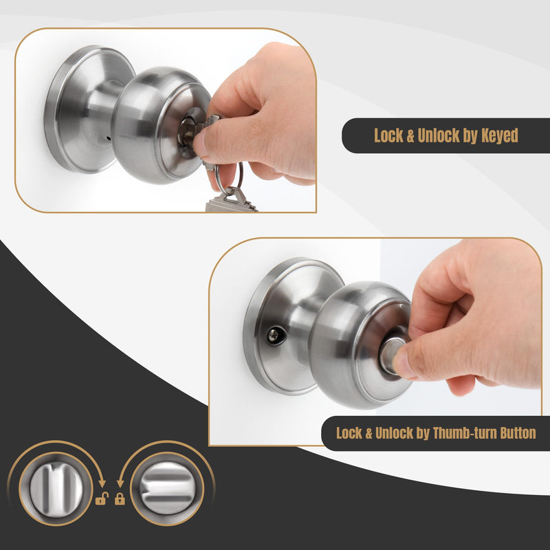 [Australia - AusPower] - Gaurqiah Keyed Entry Door Knob, Flat Ball Interior Door Knob with Lock, Round Exterior Doorknob for Front/Entrance Doors, Stain Nickel Keyed Entry {Stain Nickel} 