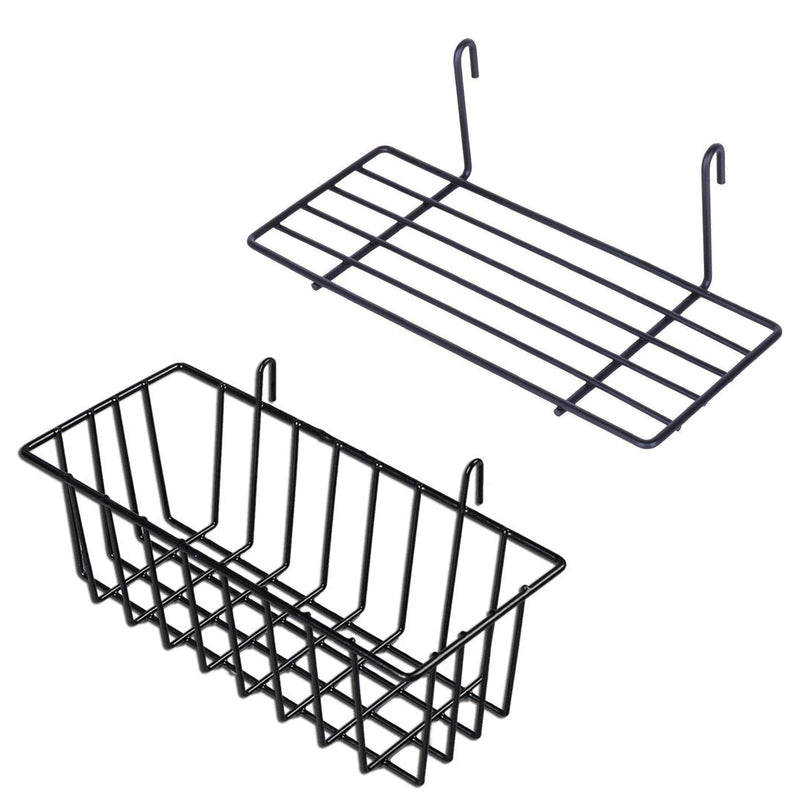 [Australia - AusPower] - GBYAN Grid Wall Basket Wall Grid Accessories Wire Straight Shelf with Hooks Wall Organizer for Grid Panel Board, 2 Pack black A 