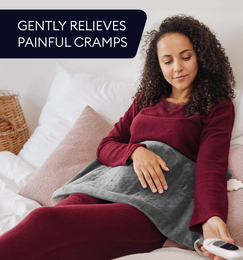 [Australia - AusPower] - GENIANI Extra Large Electric Heating Pad for Back Pain and Cramps Relief - Auto Shut Off - Soft Heat Pad 12"x24" for Moist & Dry Therapy (Tabby Gray) Tabby Gray 