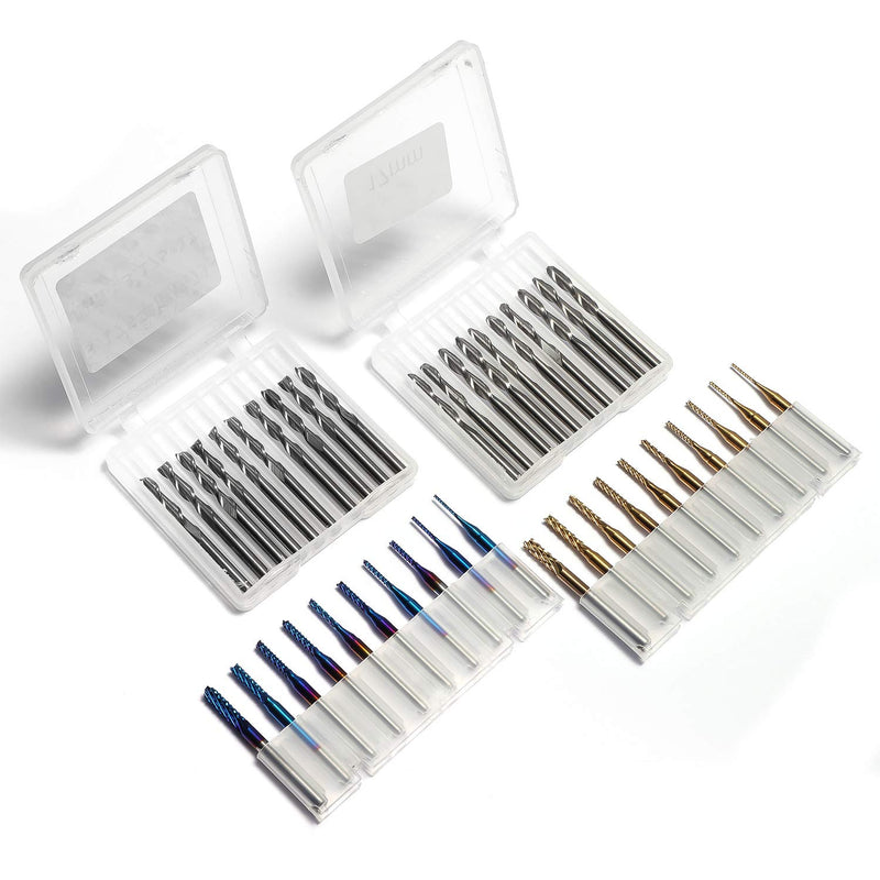 [Australia - AusPower] - Genmitsu 40pcs End Mills CNC Router Bits, 1/8" Shank CNC Cutter Milling Carving Bit Set Including 2-Flute Flat Nose & Ball Nose End Mill, Nano Blue Coat & Titanium Coat CNC Bits, MC40A 