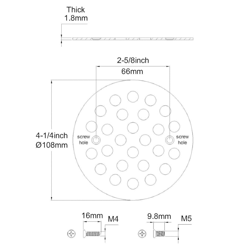 [Australia - AusPower] - Genpe Round 4.25 Inch Screw-in Shower Drainer Cover Replacement 304 Stainless Steel 4-1/4 inch Floor Drain Grate with Screws Chrome 1 