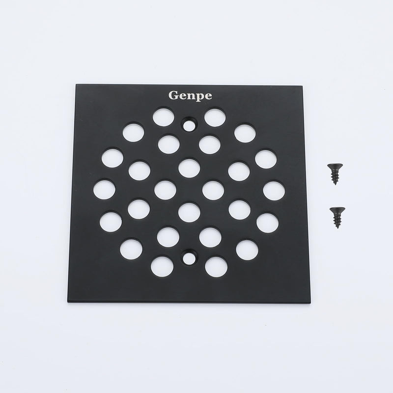 [Australia - AusPower] - Genpe Square 4-1/4 Inch Screw-in Shower Drainer Cover Replacement Stainless Steel Floor Drain Grate with Screws Matte Black 1 