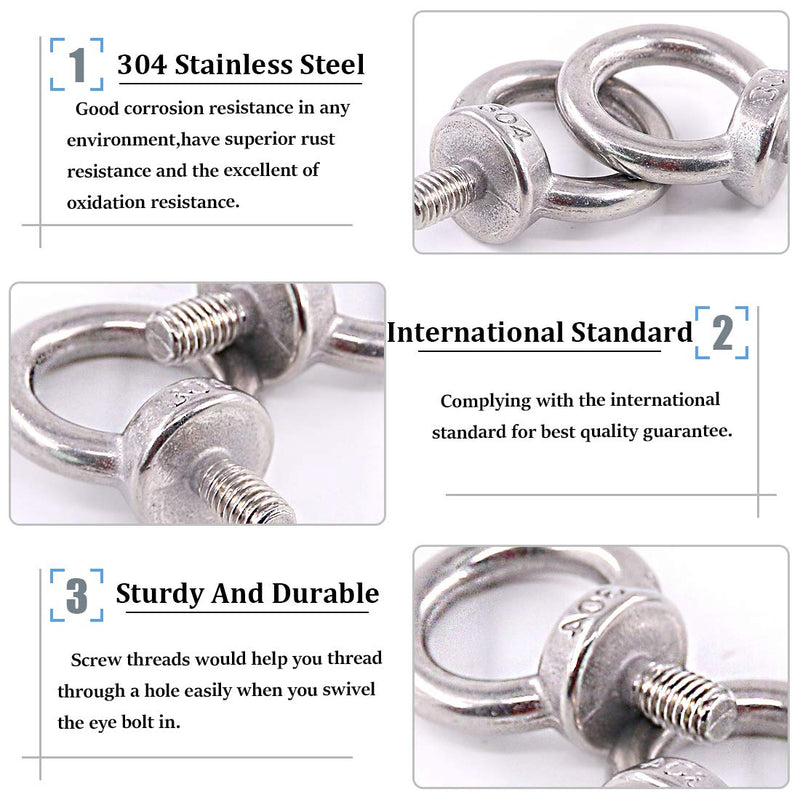 [Australia - AusPower] - Glarks 36Pcs 304 Stainless Steel M6 Male Thread Machinery Shoulder Lifting Ring Eye Bolt with Lock Nuts/Lock Washers/Flat Washers Set 