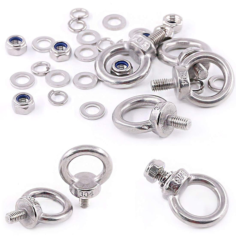 [Australia - AusPower] - Glarks 36Pcs 304 Stainless Steel M6 Male Thread Machinery Shoulder Lifting Ring Eye Bolt with Lock Nuts/Lock Washers/Flat Washers Set 