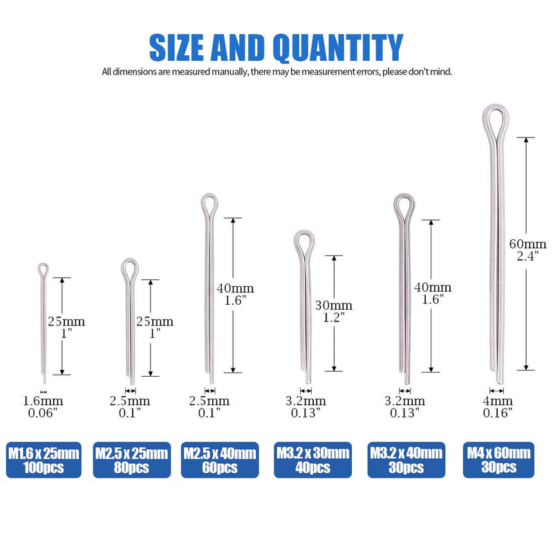 [Australia - AusPower] - Glarks 340-Pieces 6 Sizes 304 Stainless Steel Cotter Pin Clip Key Fastner Fitting Assortment Kit for Automotive, Mechanics, Car Garage, Power Equipment, Cars, Trucks, Lawn Mower, Small Engine Repair 
