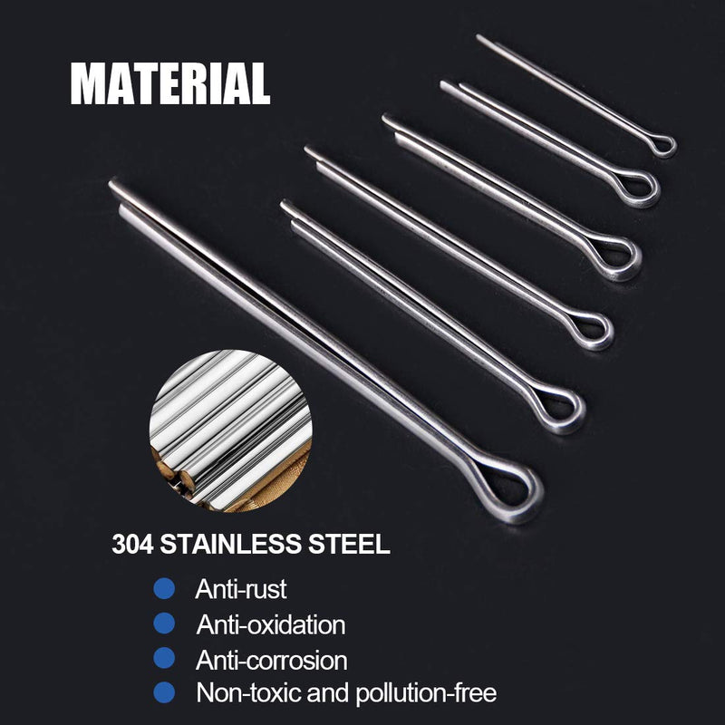 [Australia - AusPower] - Glarks 340-Pieces 6 Sizes 304 Stainless Steel Cotter Pin Clip Key Fastner Fitting Assortment Kit for Automotive, Mechanics, Car Garage, Power Equipment, Cars, Trucks, Lawn Mower, Small Engine Repair 