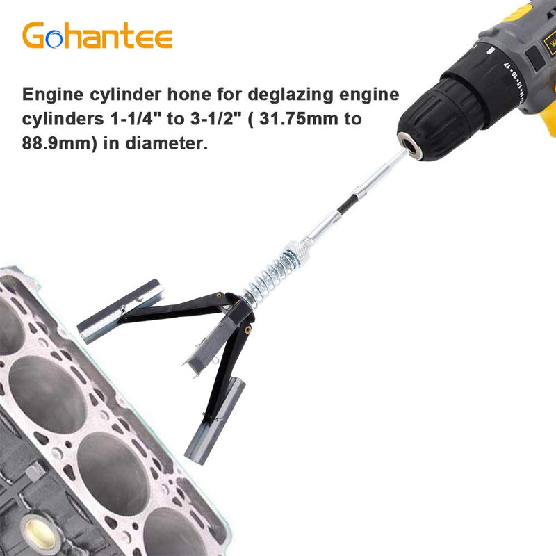 gohantee engine cylinder hone flex hone with adjustable 1-1/4" to 3-1/2" diameter and 3-piece 220 grit stones for engine refinishing