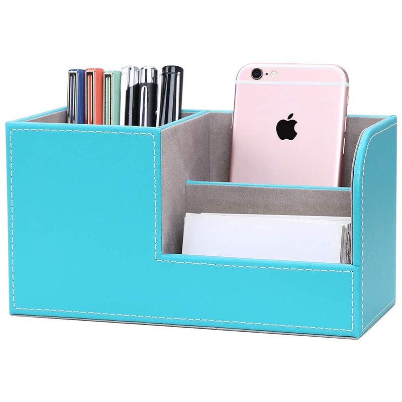 [Australia - AusPower] - GORESE Leather Desk Organizer, Multifunctional Pen Organizer for Home and Office,Pen Holder for Desk, Office Supply Caddy for Scissors, Note,Clips and Stapler(Mint Blue) 