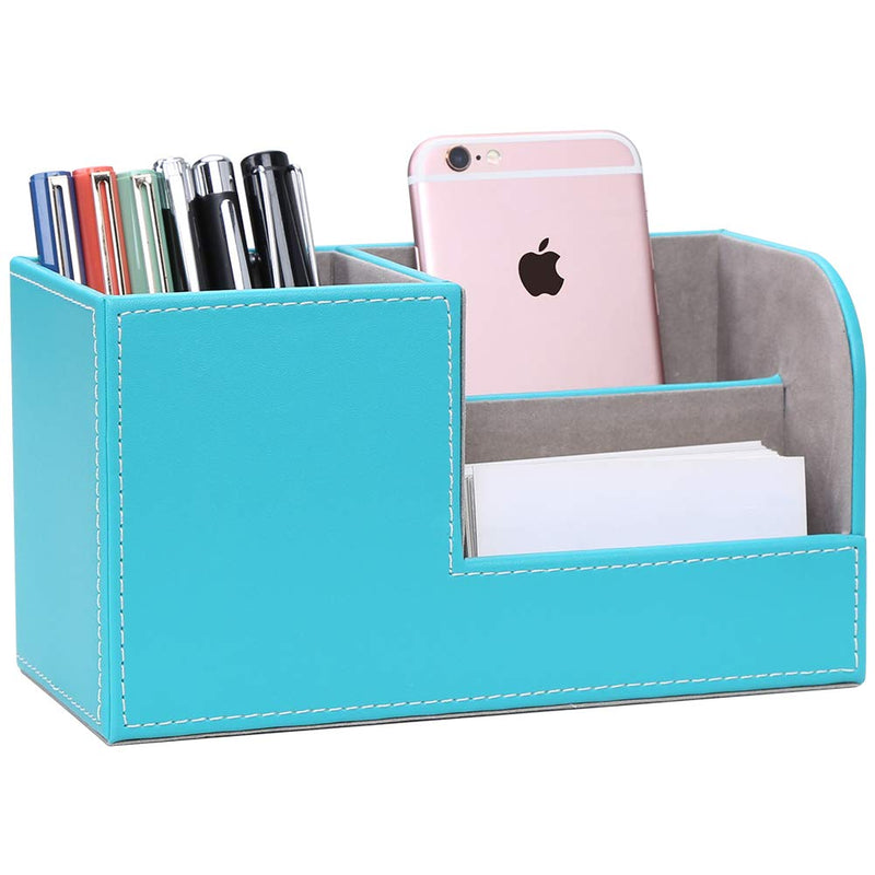 [Australia - AusPower] - GORESE Leather Desk Organizer, Multifunctional Pen Organizer for Home and Office,Pen Holder for Desk, Office Supply Caddy for Scissors, Note,Clips and Stapler(Mint Blue) 