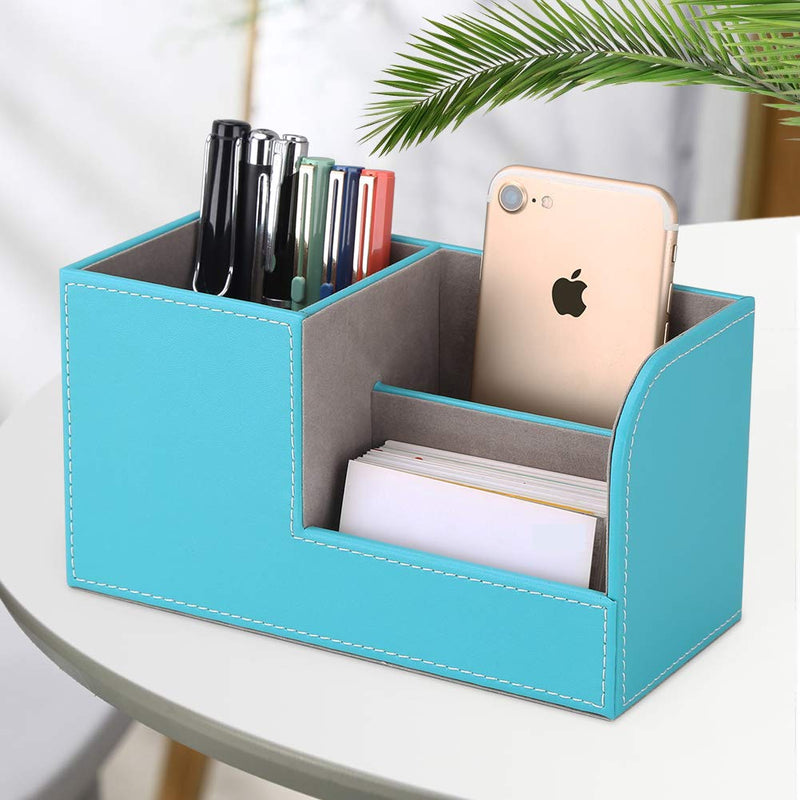 [Australia - AusPower] - GORESE Leather Desk Organizer, Multifunctional Pen Organizer for Home and Office,Pen Holder for Desk, Office Supply Caddy for Scissors, Note,Clips and Stapler(Mint Blue) 