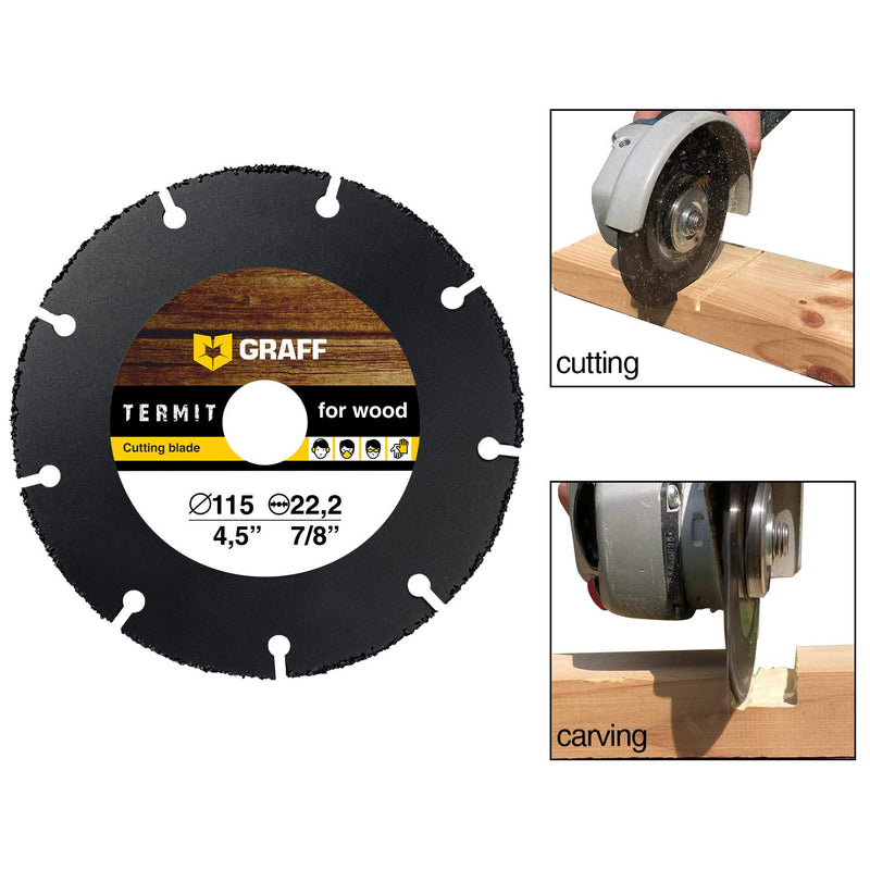 [Australia - AusPower] - GRAFF Termit 4 1/2 Inch Cut Off Wheel for Wood, Laminate, Plastic - Angle Grinder Wood Cutting Disc 4.5 Inch - Tungsten Carbide - 115 mm 4.5 Inch (115 mm) 