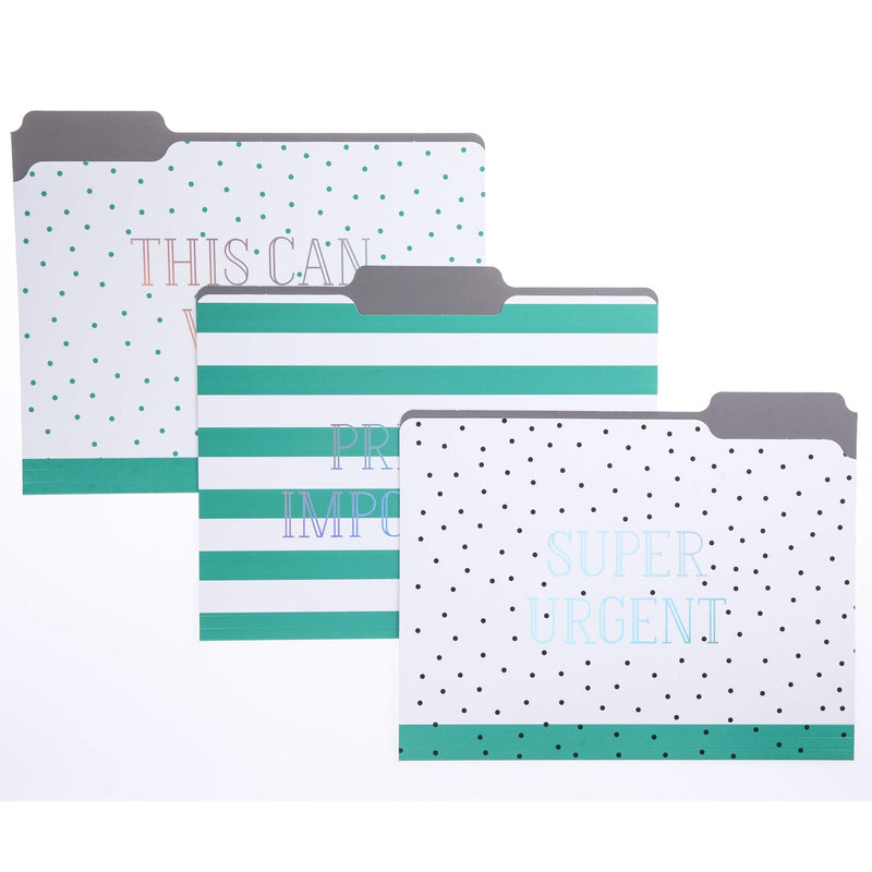 [Australia - AusPower] - "Graphique Green Dots File Folder Set – Each Folder Measures 11.75" x 9.5", Set Includes 9 Folders with 3 Unique Designs, Durable Triple-Scored Coated Cardstock" (FIF045) 