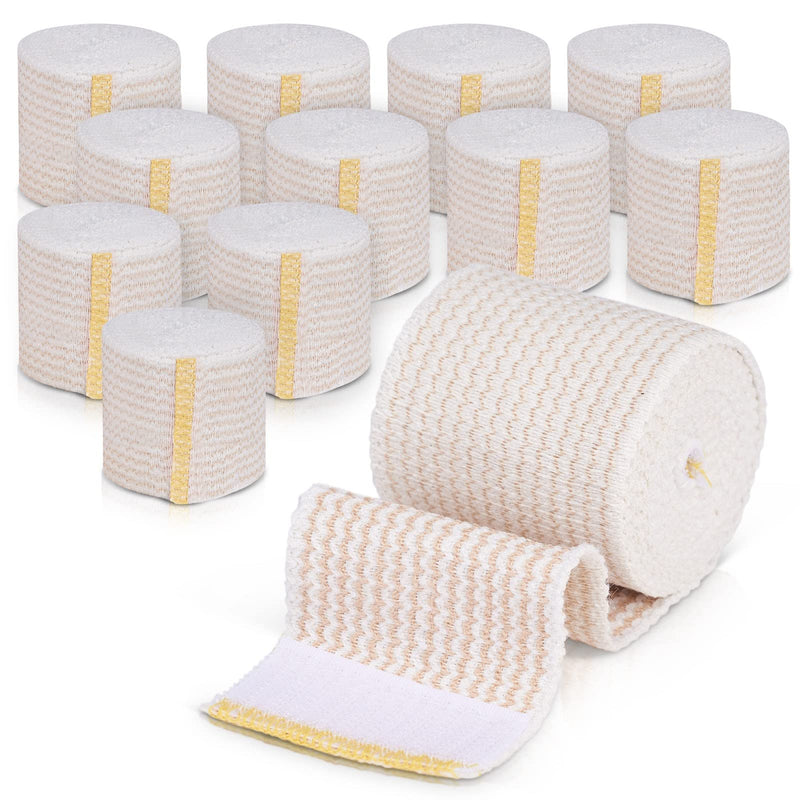 [Australia - AusPower] - GT USA Organic Cotton Elastic Bandage Wrap (2" Wide, 12 Pack) | Hook & Loop Fasteners at Both Ends | Latex Free | Hypoallergenic Compression Roll for Sprains & Injuries 2" Wide 