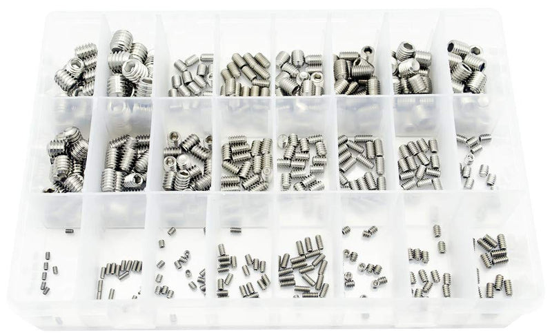 [Australia - AusPower] - Guard4U 480Pcs #2-56 to 3/8-16 SAE Internal Hex Drive Cup-Point Screws Assortment Kit, 24 Kinds 304-Stainless Steel Hex Allen Head Socket Set Grub Screw Bolts 