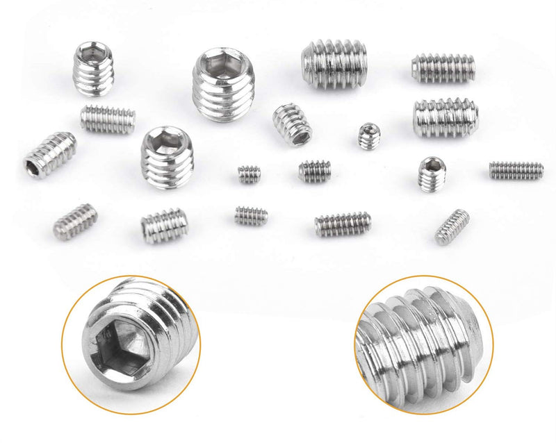 [Australia - AusPower] - Guard4U 480Pcs #2-56 to 3/8-16 SAE Internal Hex Drive Cup-Point Screws Assortment Kit, 24 Kinds 304-Stainless Steel Hex Allen Head Socket Set Grub Screw Bolts 