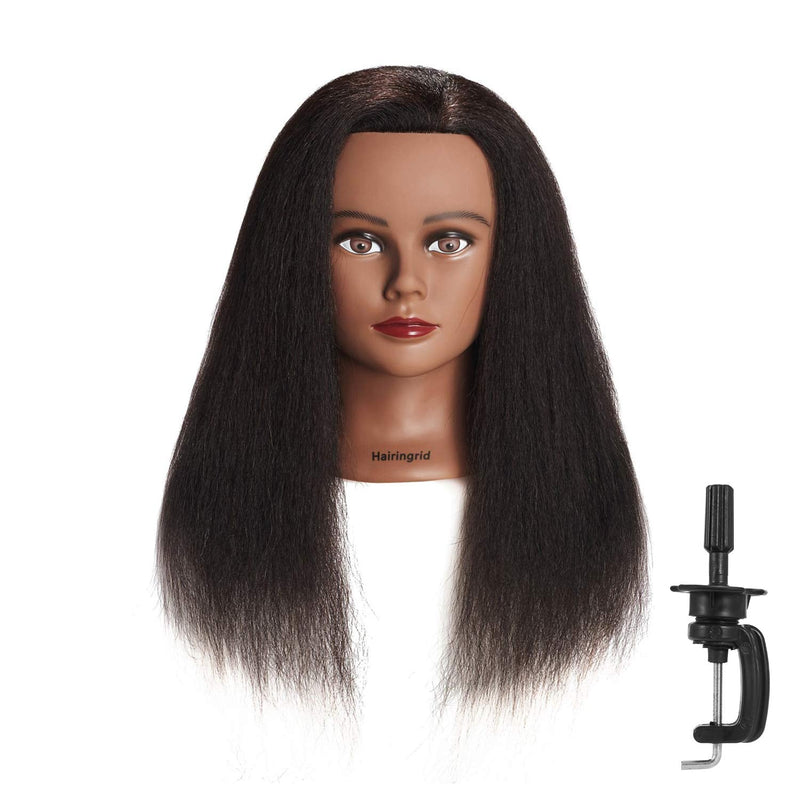 [Australia - AusPower] - Hairingrid Mannequin Head 16" 100% Real Hair Hairdresser Cosmetology Mannequin Manikin Training Head Hair and Free Clamp Holder (16 Inch) 16 Inch (Pack of 1) 